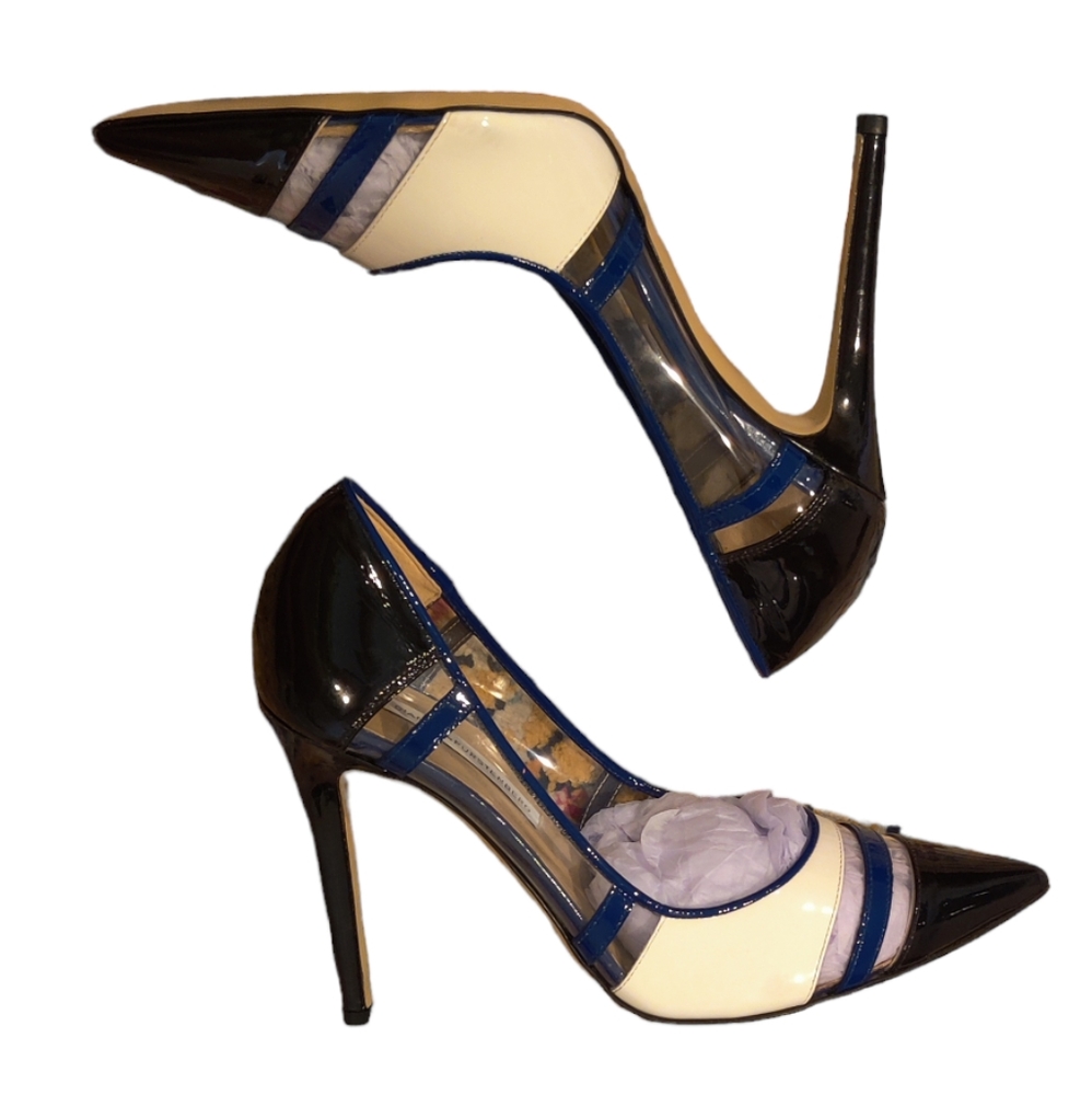 Diane von Furstenberg Becca Too Dress Blue, White, & Black Pump Stiletto Heel 8B